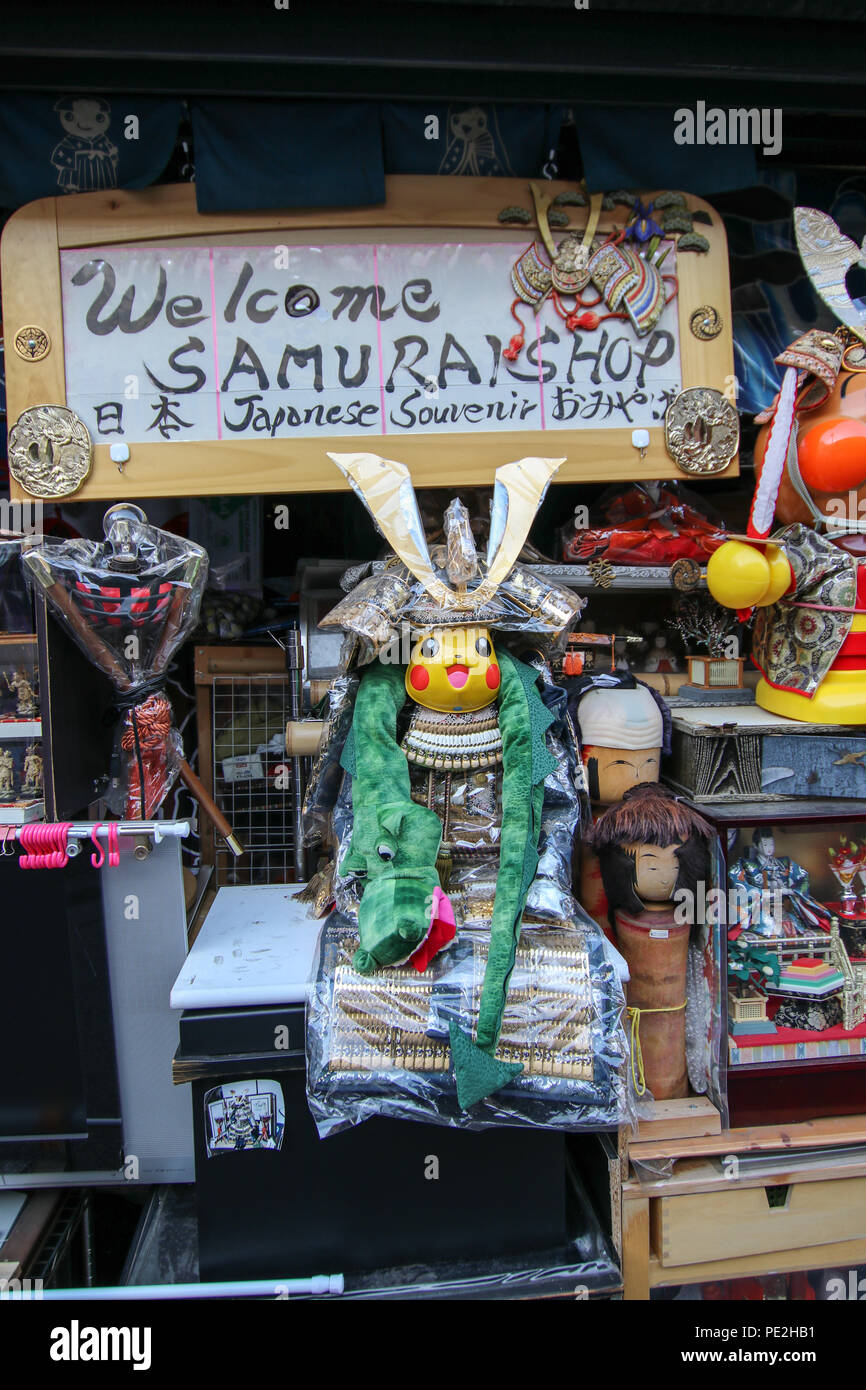 Samuraishop, a Japanese souvenir shop in Asakusa, a city district of Tokyo in Japan. Stock Photo