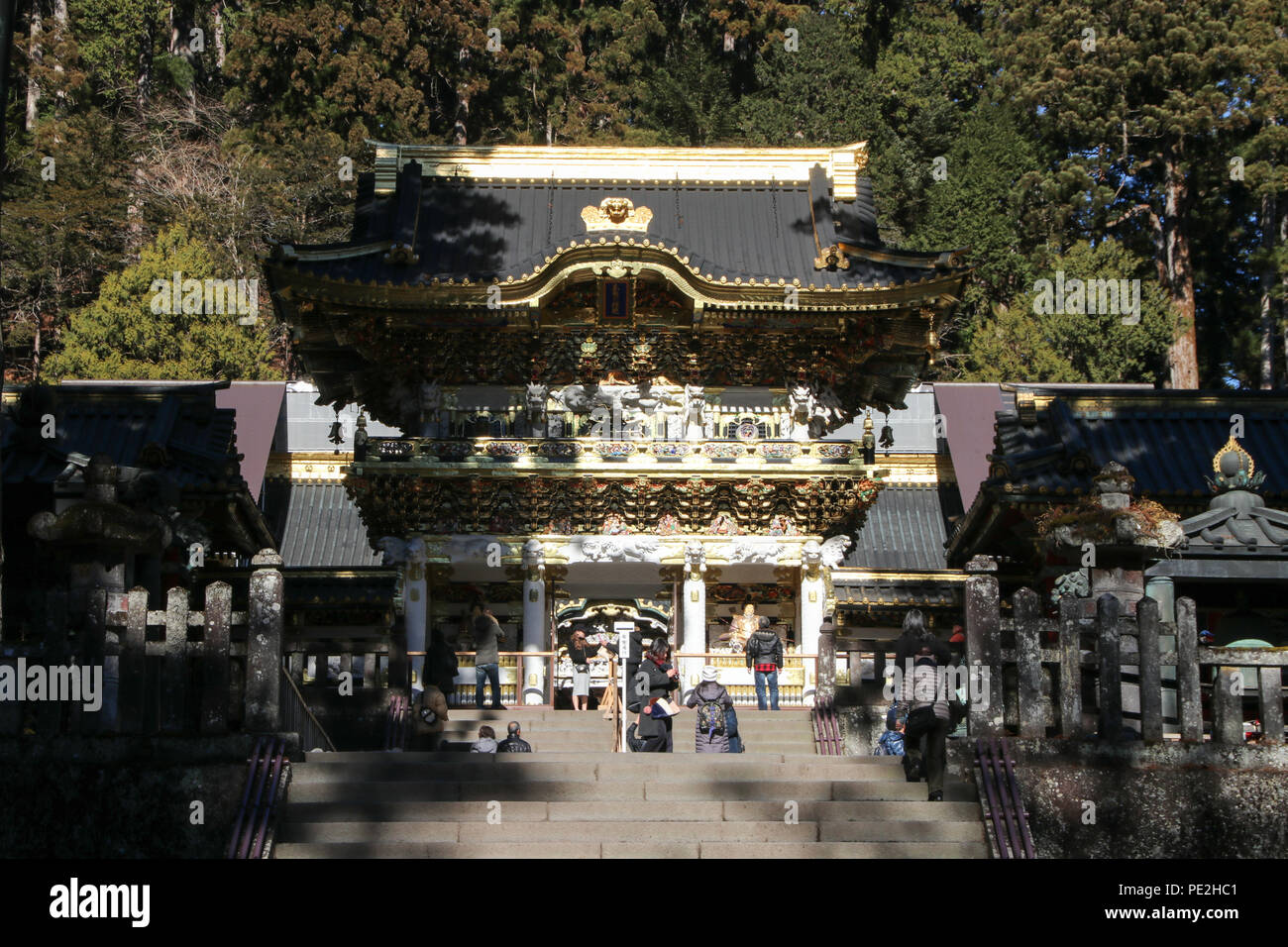 Front side of the Yōmei-mon (Main Gate) of the Tōshō-gū Shinto shrine located in Nikkō, Tochigi Prefecture, Japan. Stock Photo