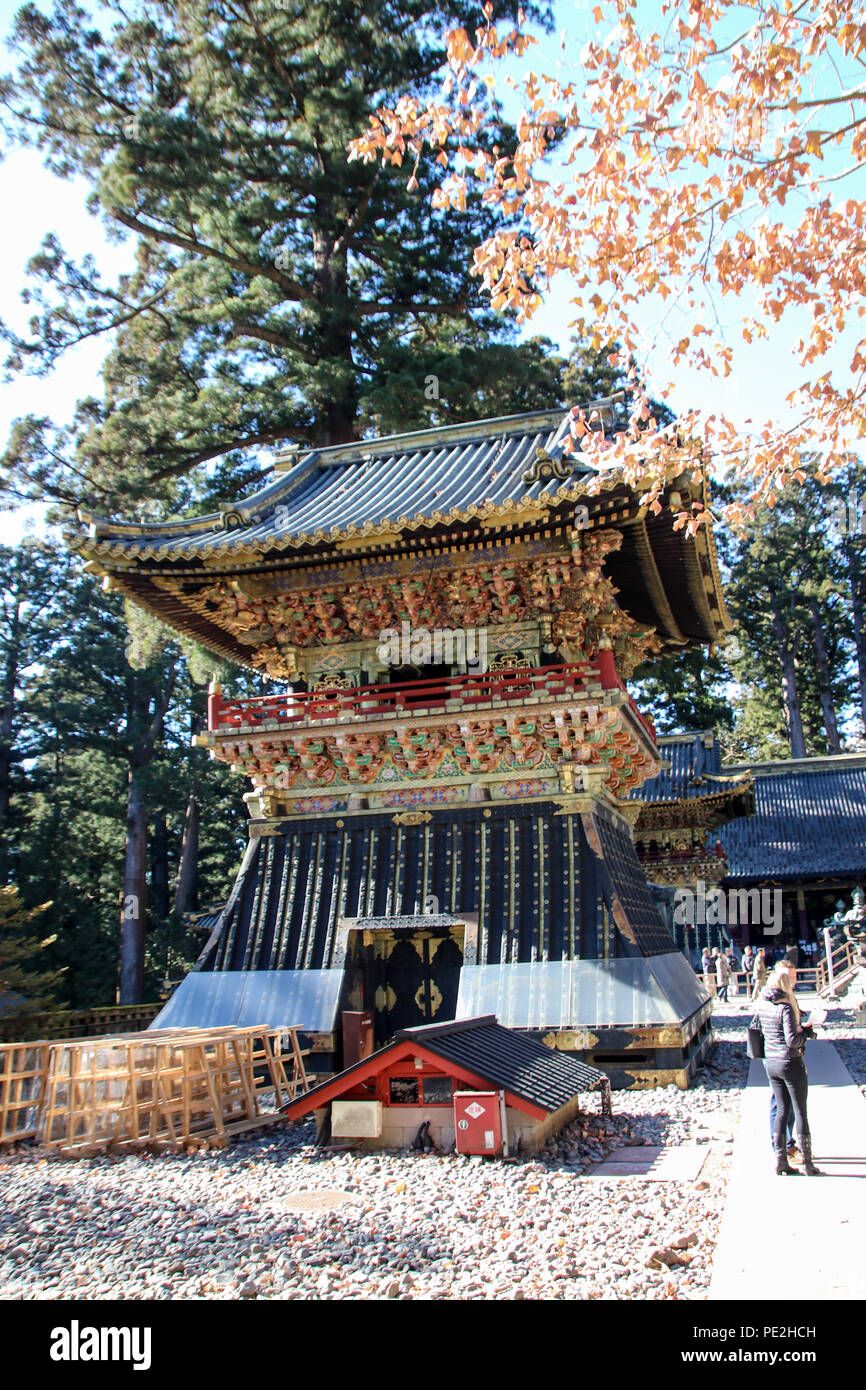 Lavishly decorated tower at the Tōshō-gū Shinto shrine located in Nikkō, Tochigi Prefecture, Japan. Stock Photo