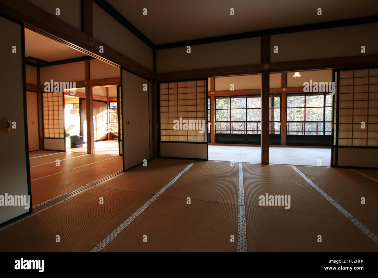 Japanese style rooms in the Tamozawa Imperial Villa in Nikko, Japan. Stock Photo