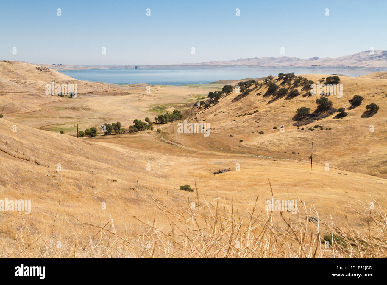View of San Luis Reservoir, CA Stock Photo