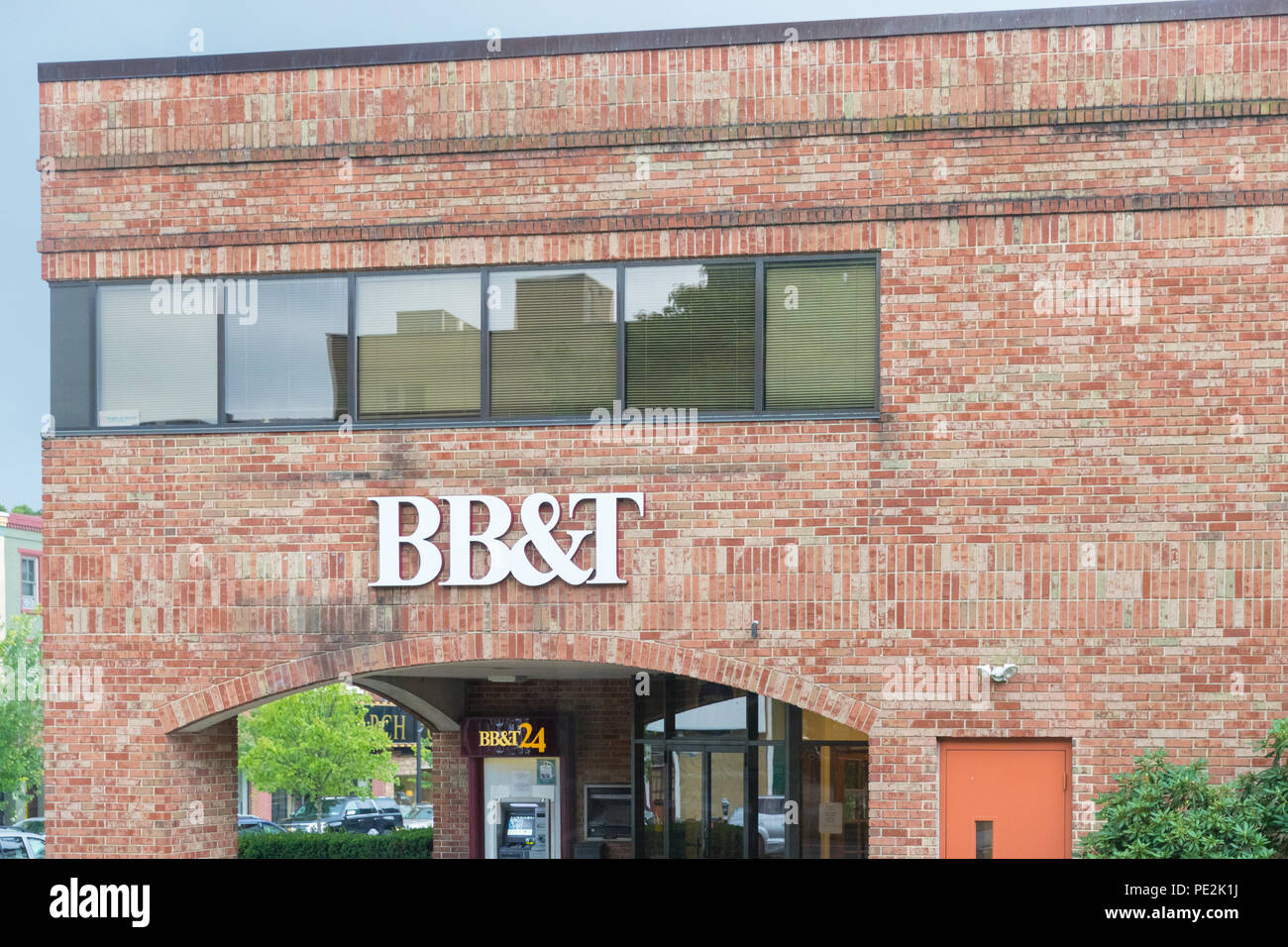 EASTON, PA August 11, 2018 BB&T sign on bank building with ATM . BB