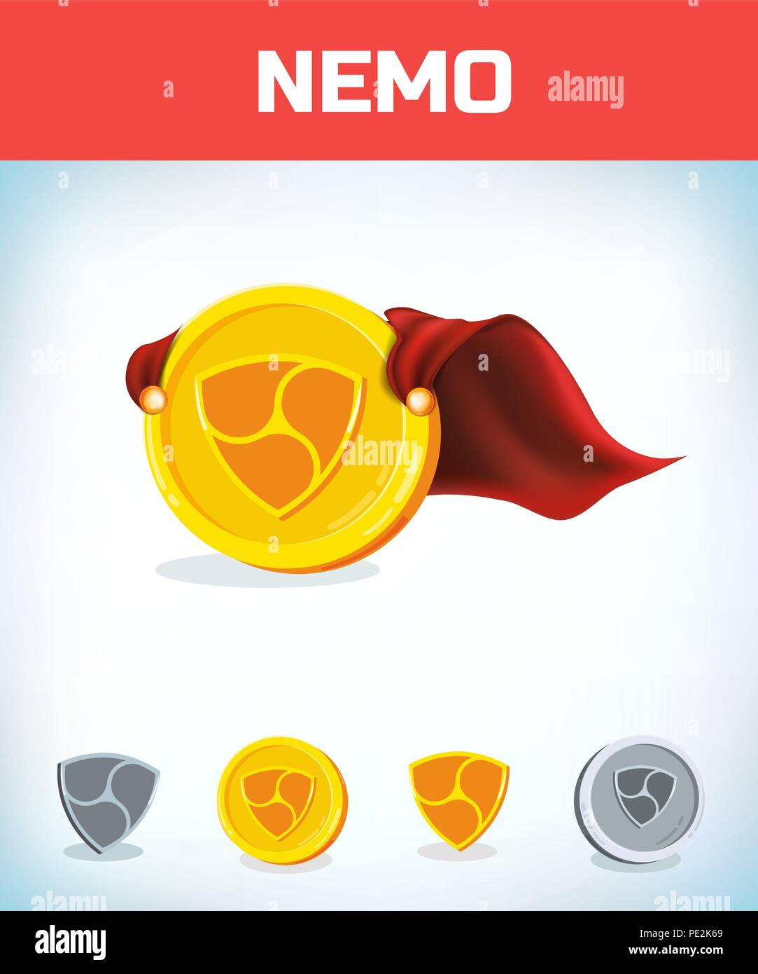 Funny super hero businessman flying nemo. Miner bit coin digital currency  cryptocurrency. Orange coin with nemo symbol isolated white background.  Virt Stock Vector Image & Art - Alamy