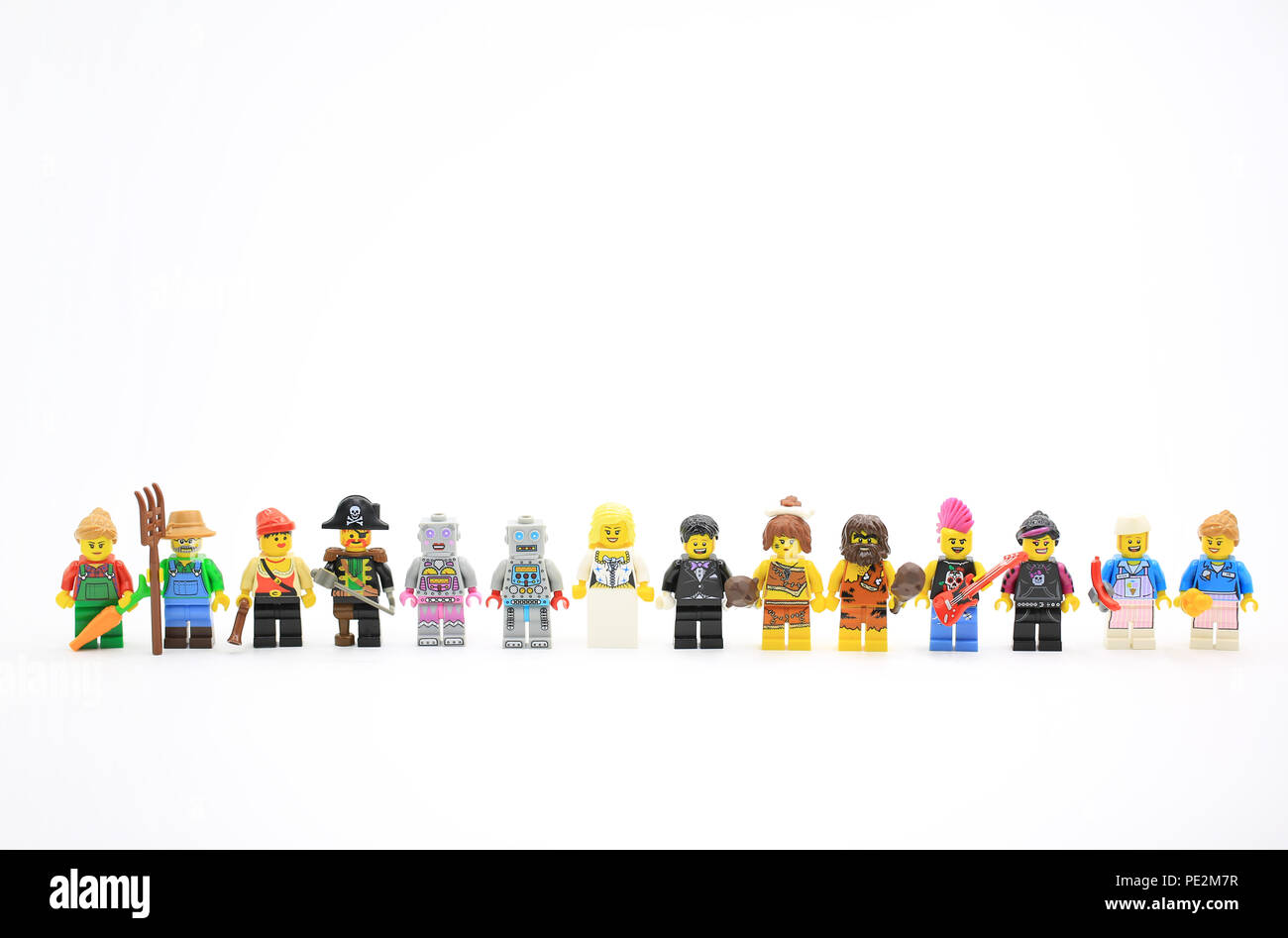 Hong Kong/China, July 5 2018: Studio shot of Lego people, combine from different set in Hong Kong.Legos are a popular line of plastic construction toy Stock Photo