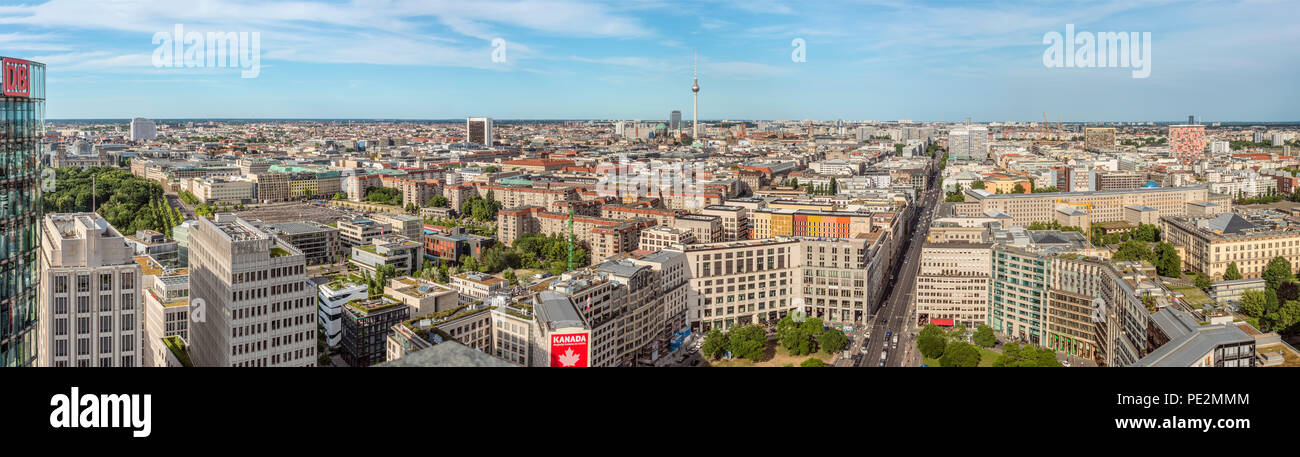 Elevated panorama view at Berlin Cityscape seen from Panoramapunkt at Potsdamer Platz, Germany Stock Photo