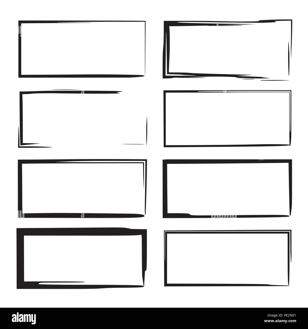 Set of black grunge linear frames. Rectangle borders. Vector ...