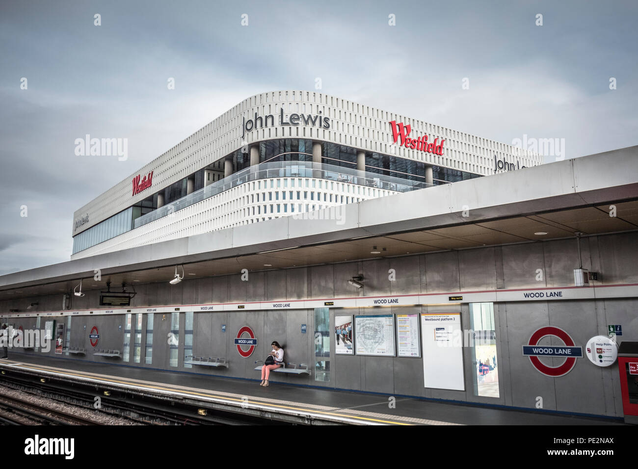 John Lewis department store from Wood Lane tube station, White City, London, W12, UK Stock Photo