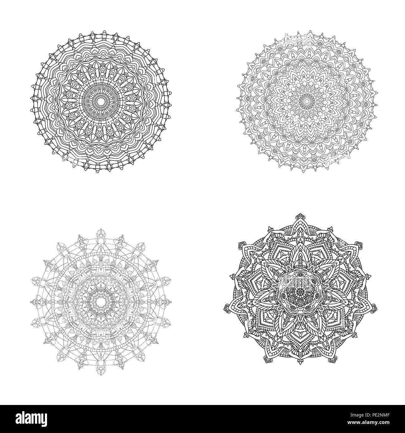 Set Of Black White Mandalas Vintage Decorative Elements Circular