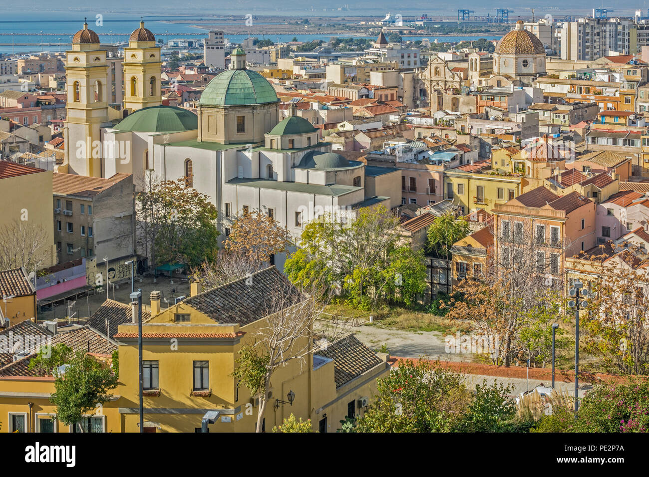 View Across The Old Town, Cagliari, Sardinia, Italy Stock Photo