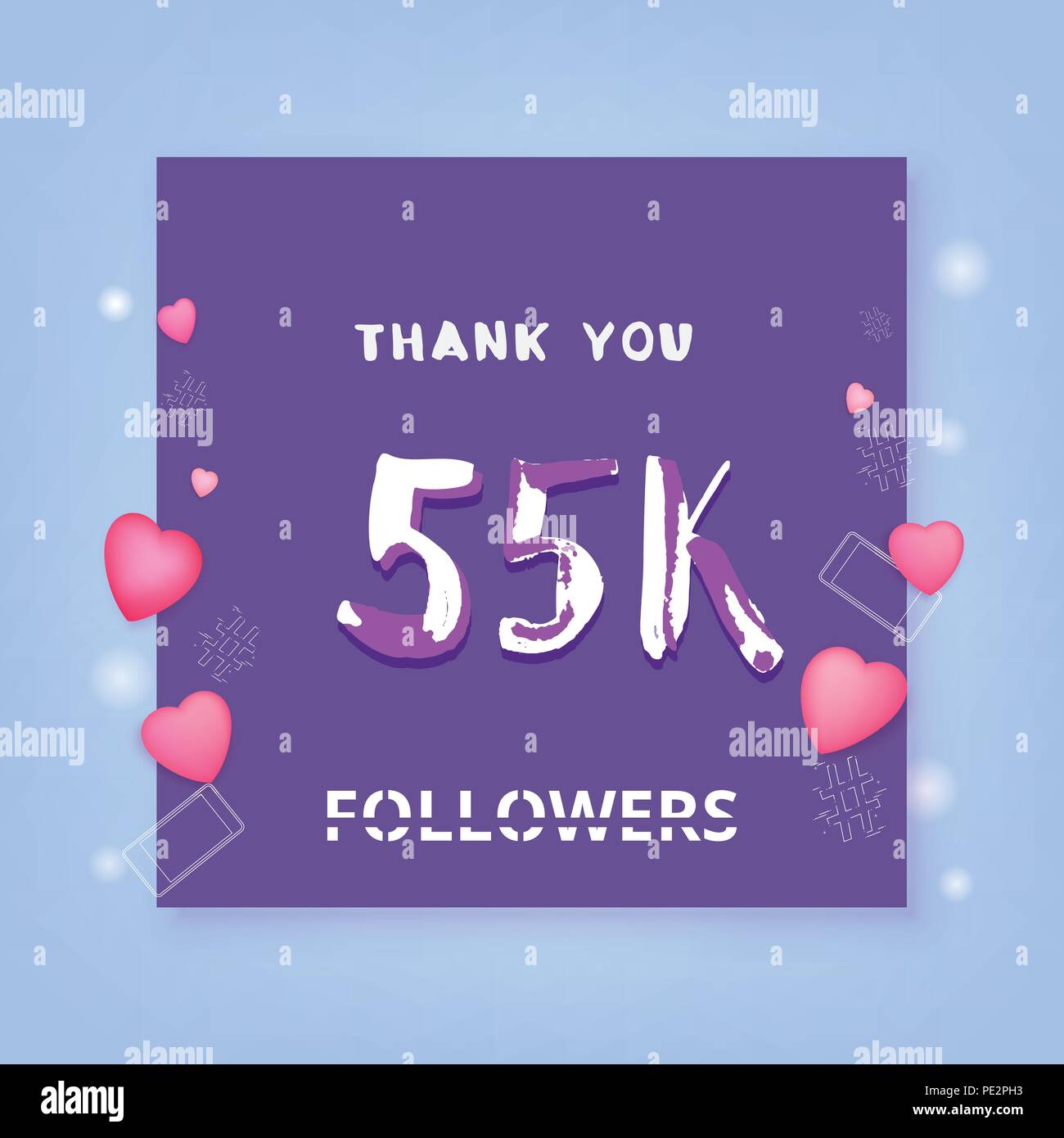 55K followers thank you card. Celebration 55000 subscribers banner ...