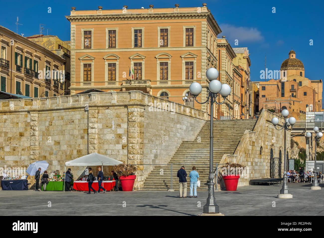 Square Santa Maria Cathedral Castello, Cagliari, Sardinia, Italy Stock Photo