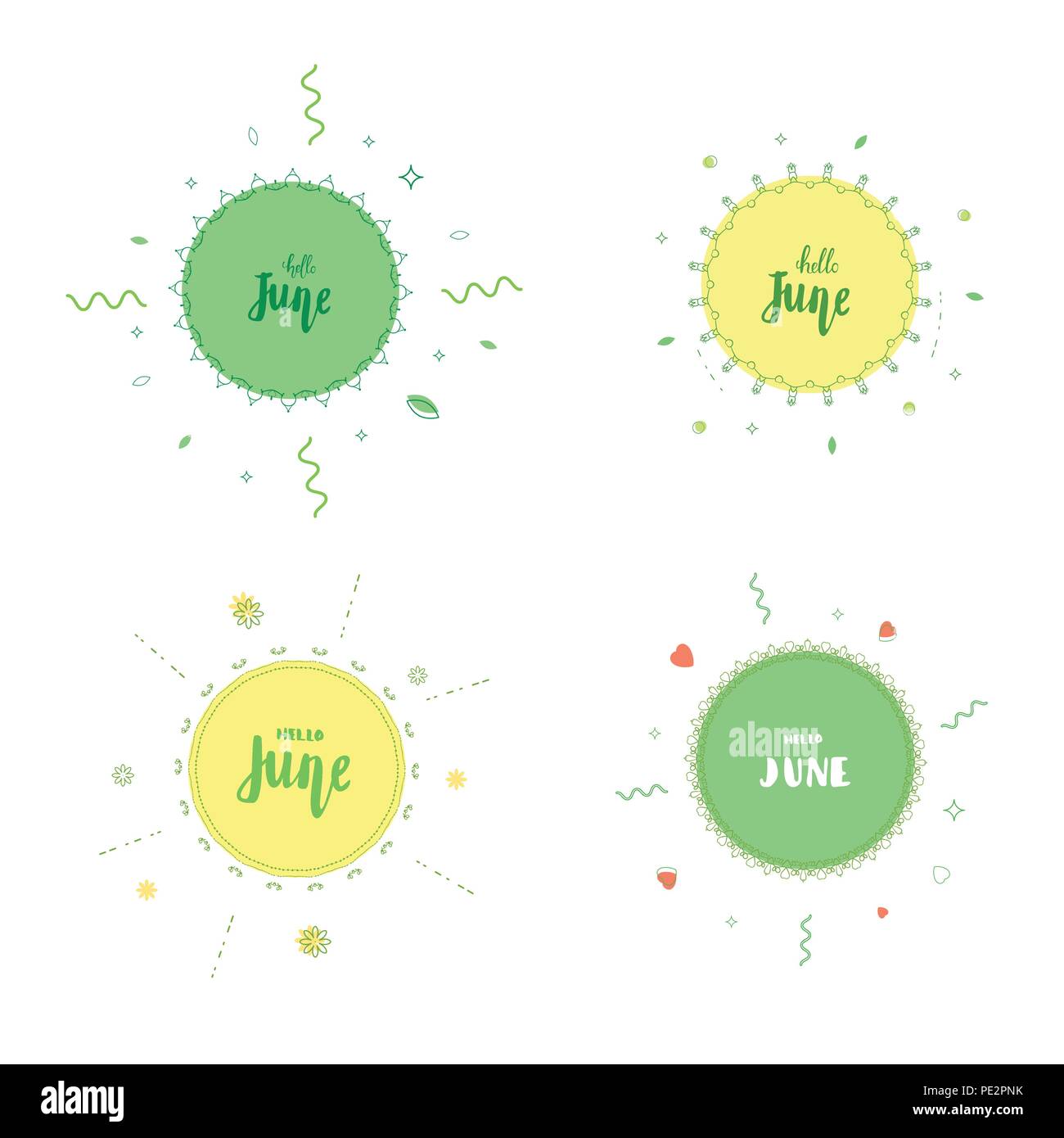Set of Hello June banners. Element for summer graphic design. Vector