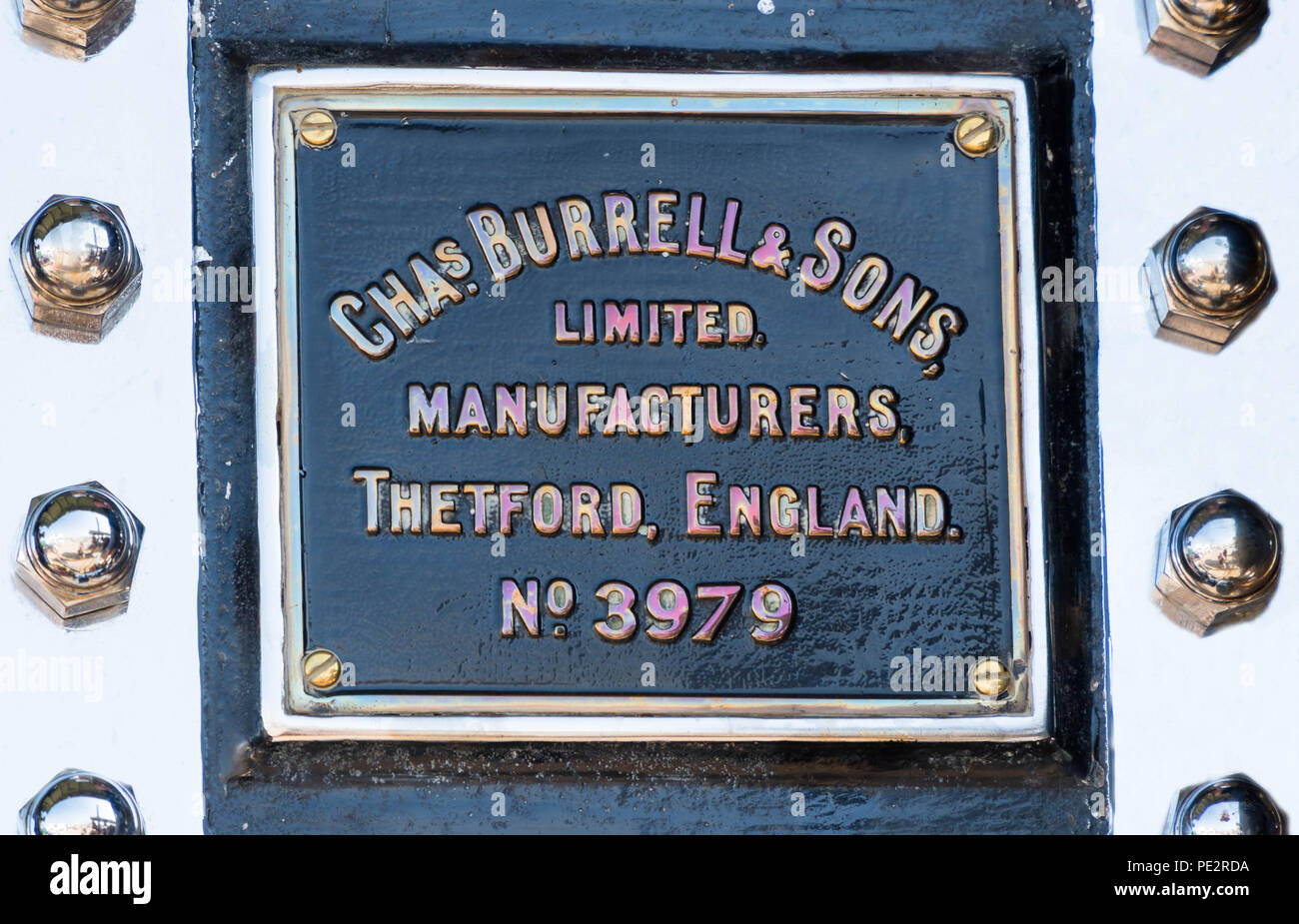 Name plaque of Burrell and Sons manufacturers of traction engines founded in Thetford UK 1770. Stock Photo