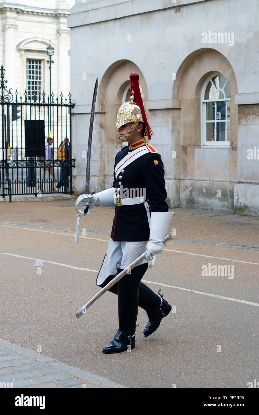 Horse Guards Parade soldier on duty with sword Stock Photo