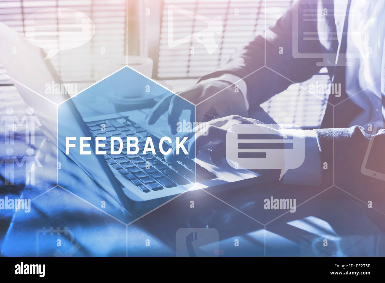 feedback concept, user comment rating of company online, writing review diagram, reputation management Stock Photo
