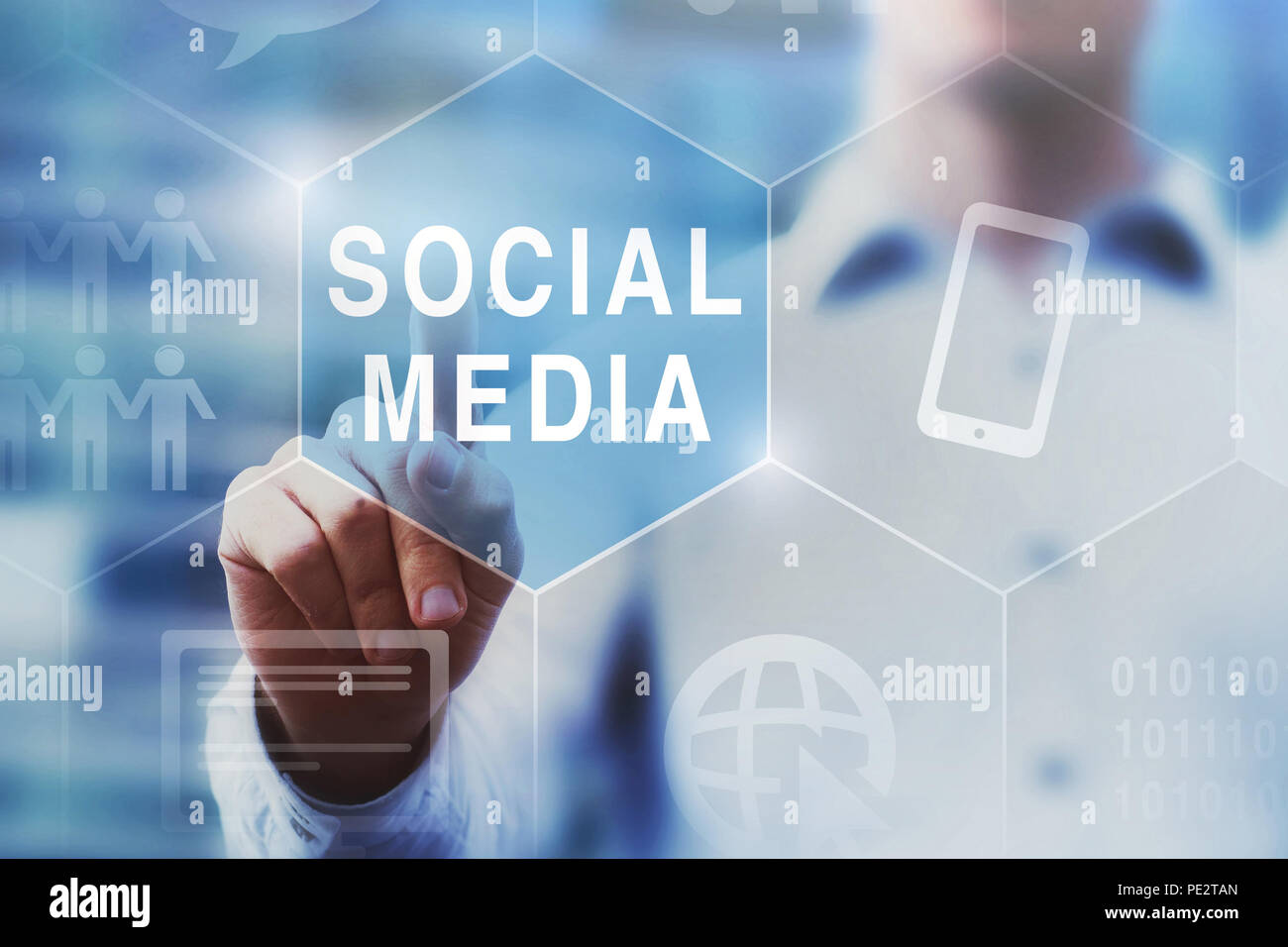social media concept on touch screen Stock Photo