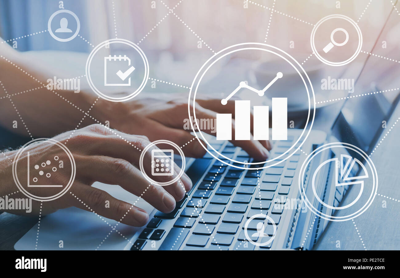 business analytics concept with digital data  diagrams and charts, finance, financial dashboard of company Stock Photo