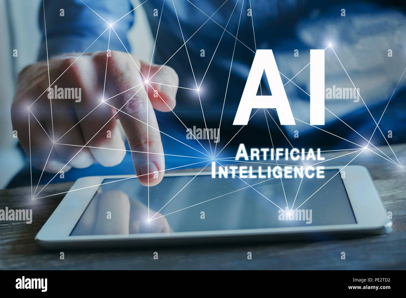 artificial intelligence concept with neural network connections, AI Stock Photo