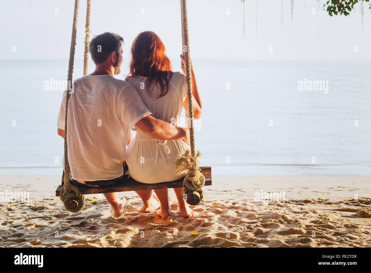 couple on beach holidays, family romantic honeymoon vacation Stock Photo