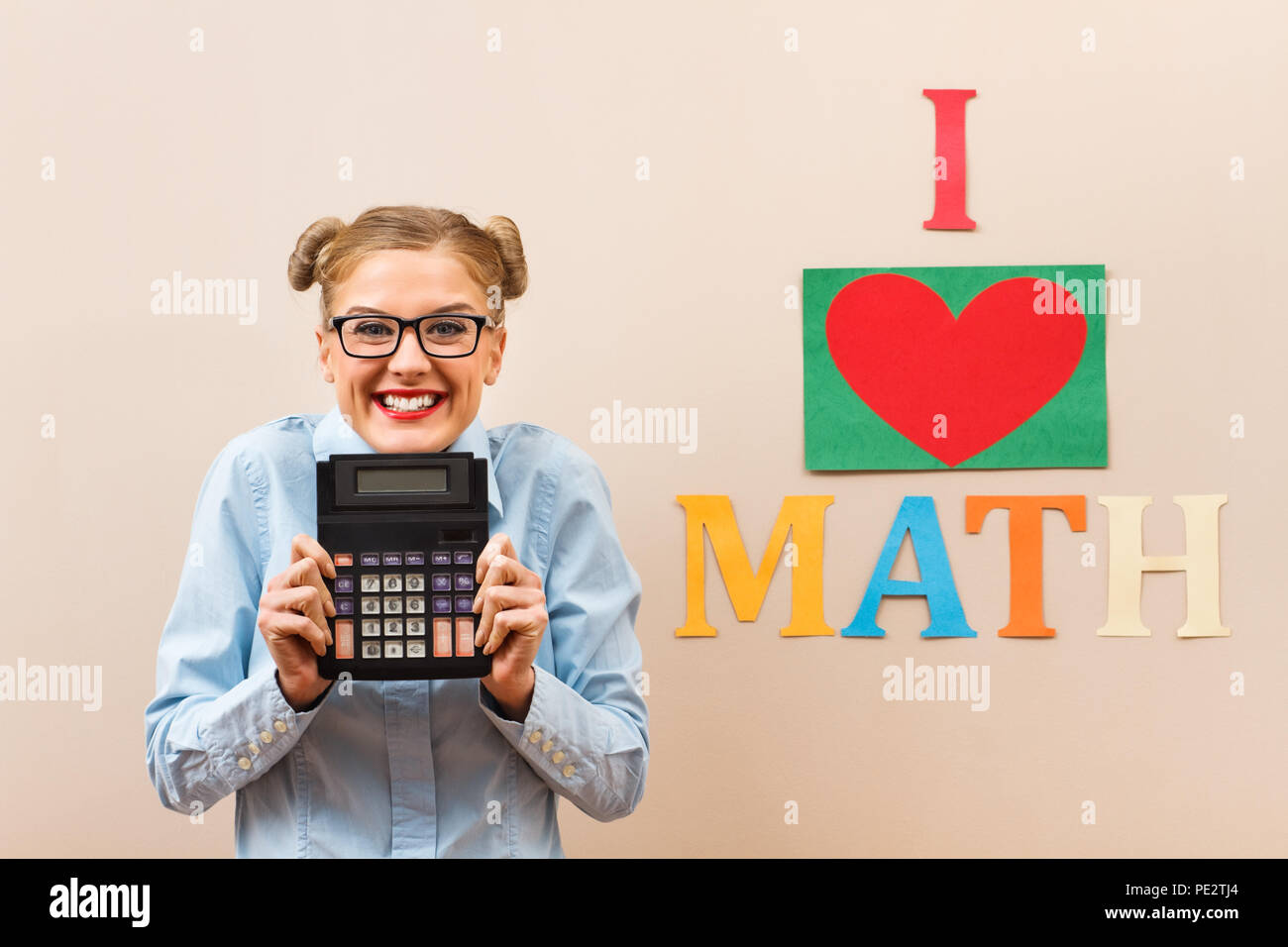 Portrait of nerdy student who loves math Stock Photo Alamy