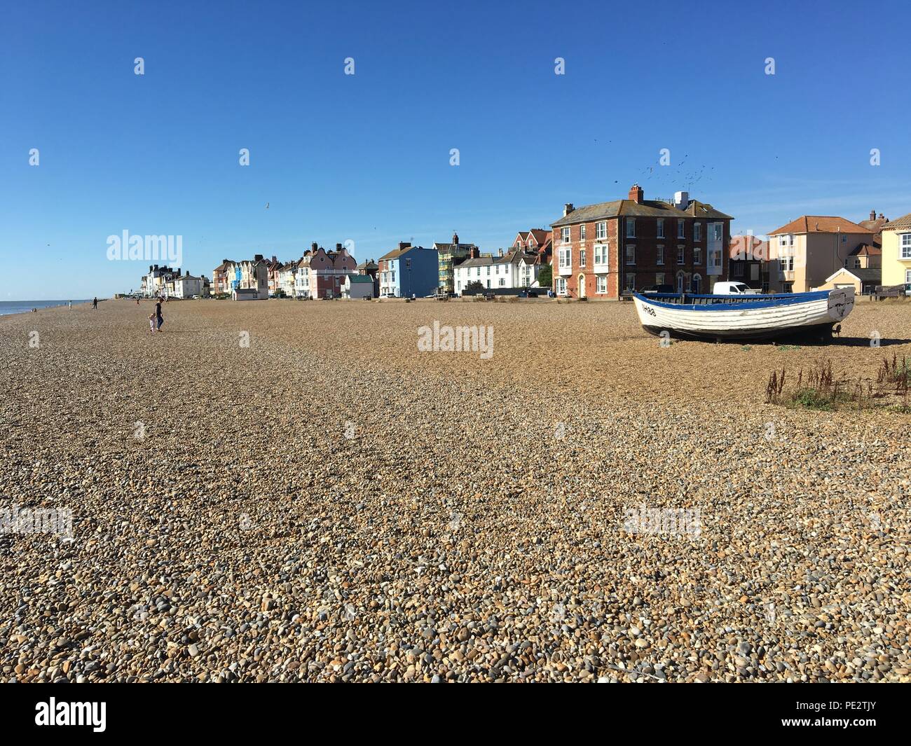 Fishing boats on the pebble beach at Aldeburgh, Suffolk Stock Photo