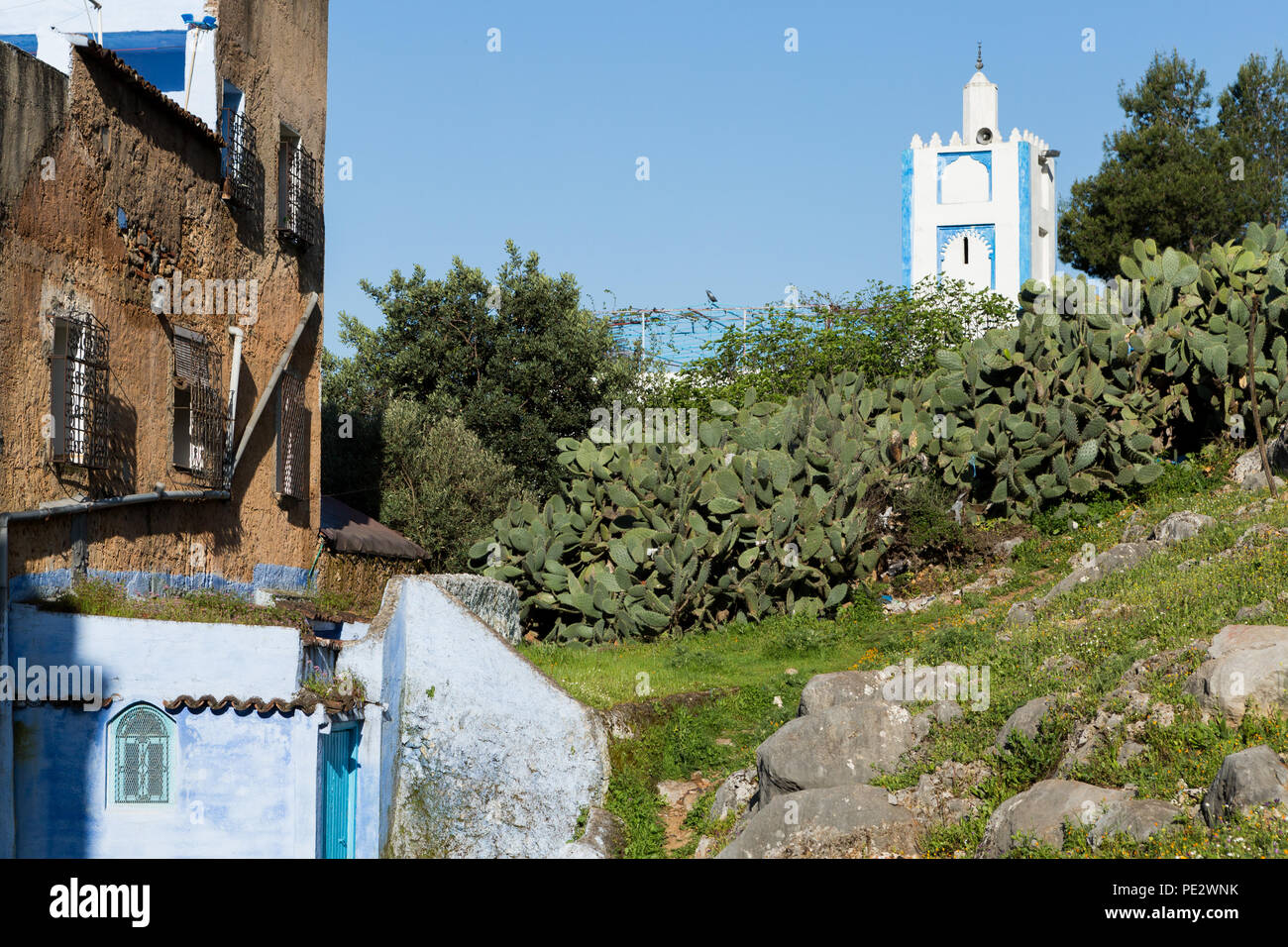 Chefchaouen (Chaouen) is a city in Morocco noted for its buildings in shades of blue. Stock Photo