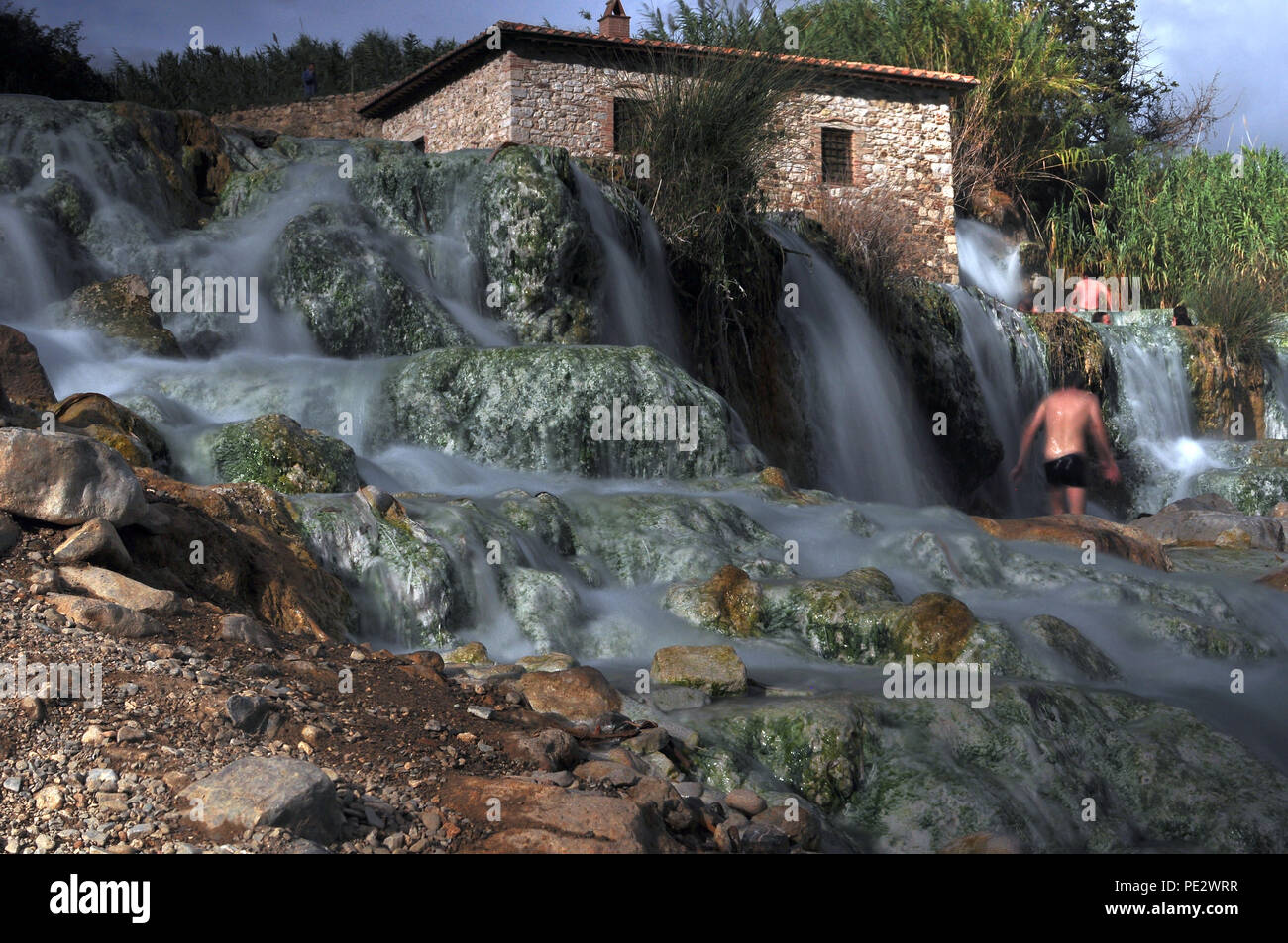 water falls at Saturnia hot springs at Toskany, Italy. Long exposure Stock Photo