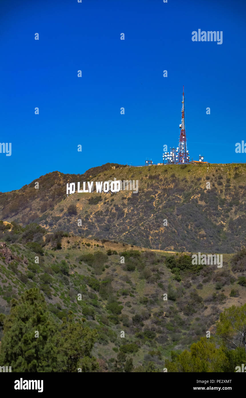 View of the iconic Hollywood Sign in the Hollywood hills in Los Angeles