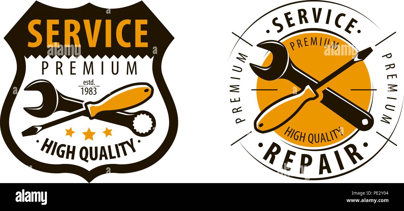 Service, workshop logo or label. Repair icon Stock Vector