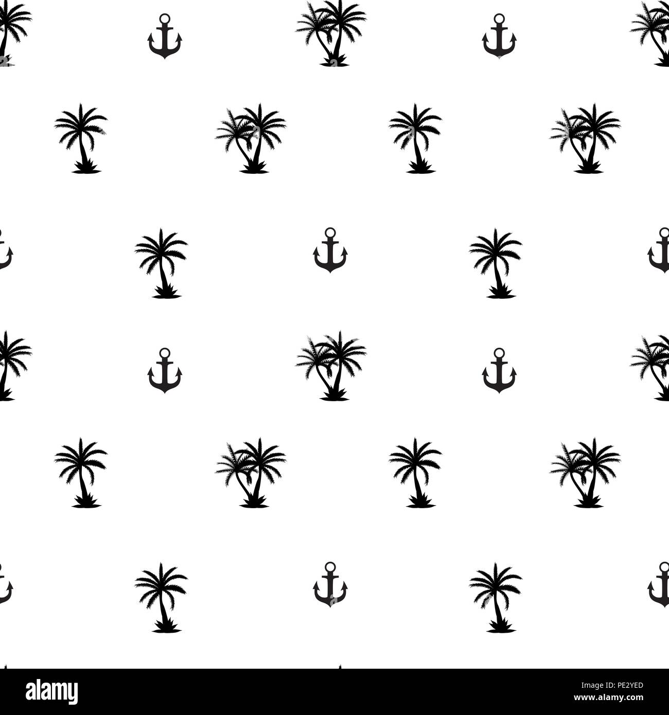 Seamless pattern with anchor and coconut palm tree island. Tropical ...