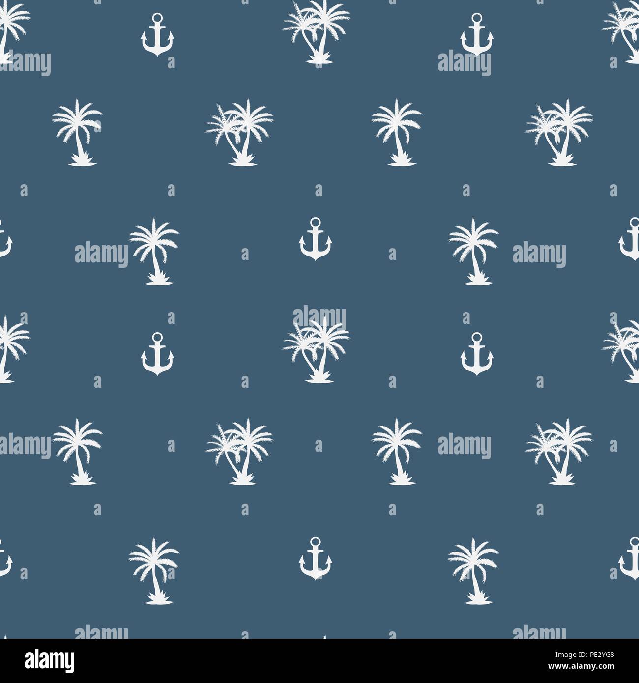 Seamless pattern with anchor and coconut palm tree island. Tropical ...