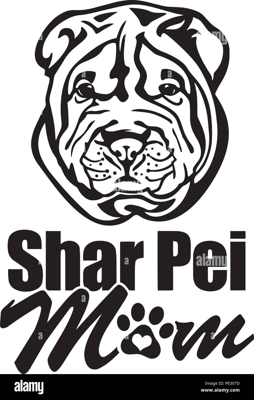 Shar Pei Dog Breed Pet Puppy Isolated Head Face Stock Vector