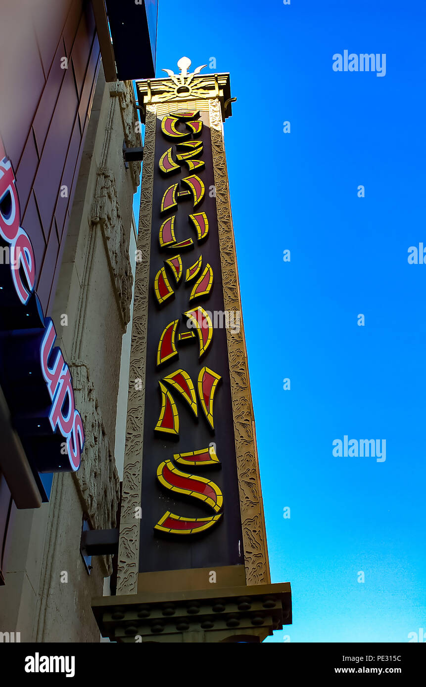 The marquee sign for the iconic Grauman's Chinese Theatre on Hollywood Boulevard in Los Angeles, California Stock Photo