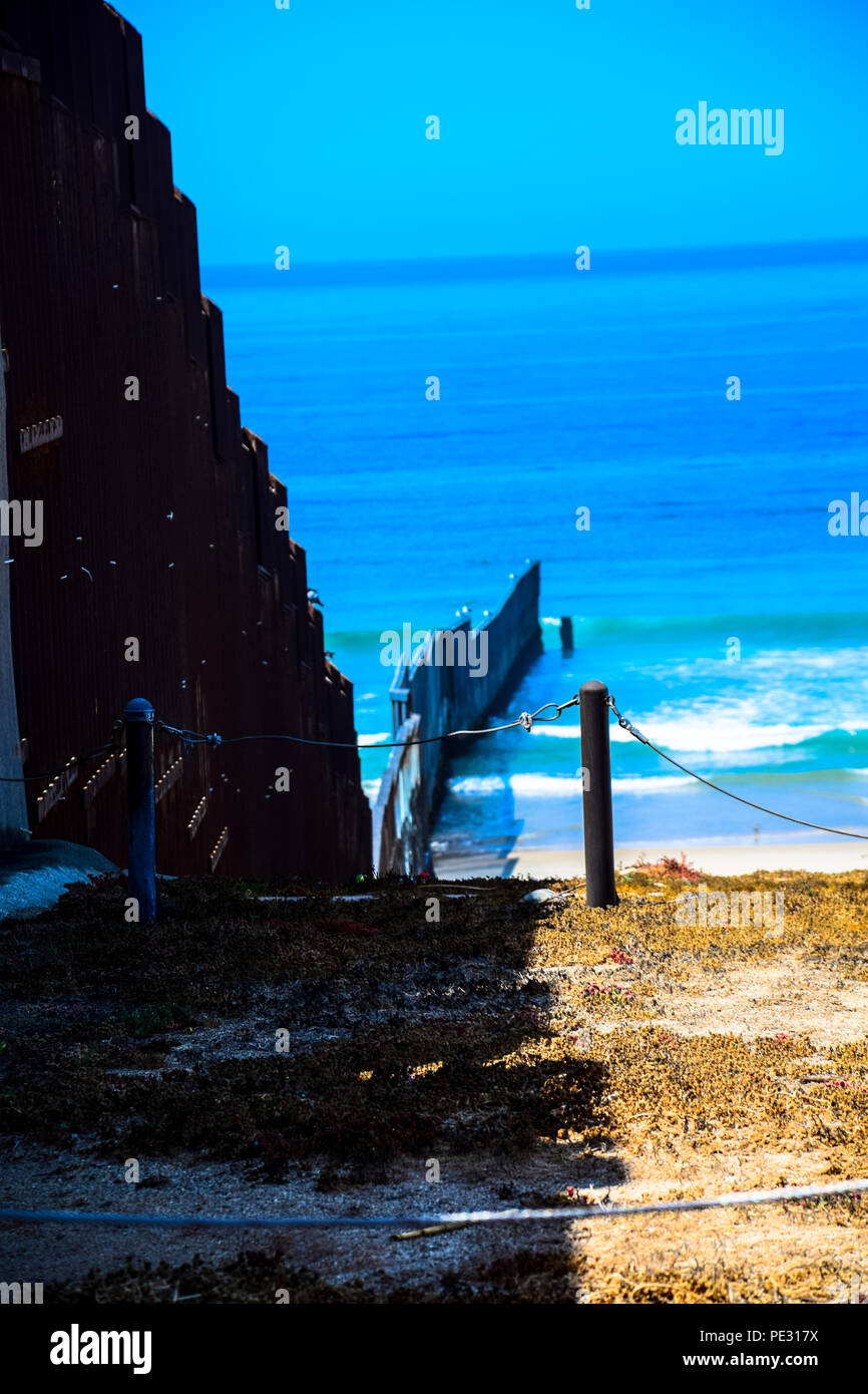 Views of the border wall at Imperial Beach in San Diego, California