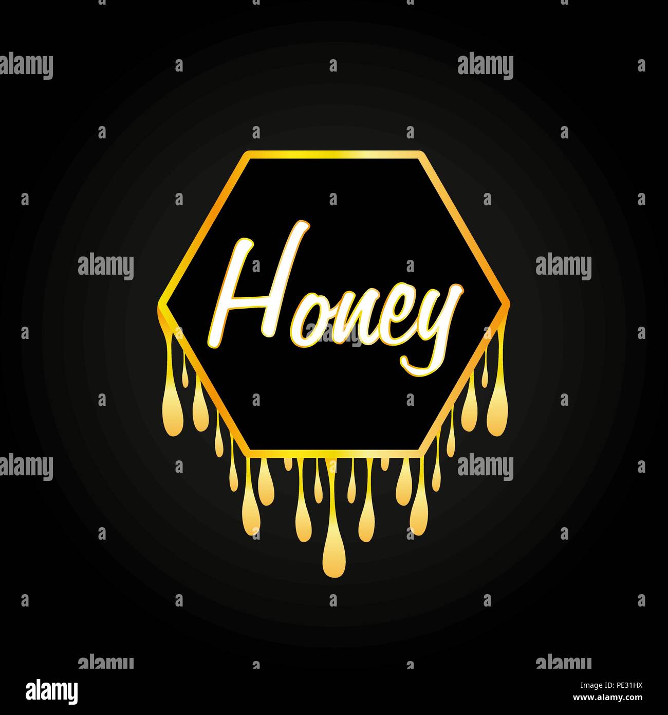 Honeycomb and honey dripping on black background Stock Vector