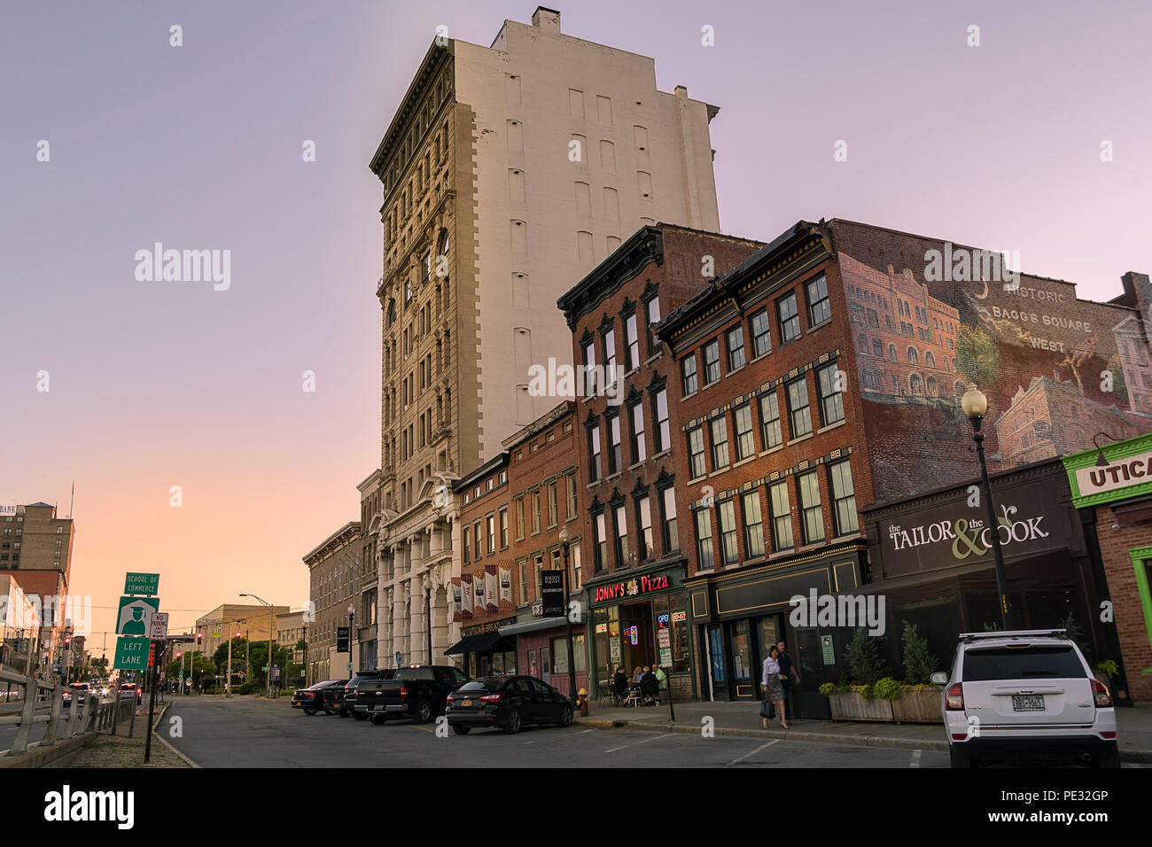 UTICA, NY, USA JUN. 20, 2018 Block of Old Buildings in Genesee