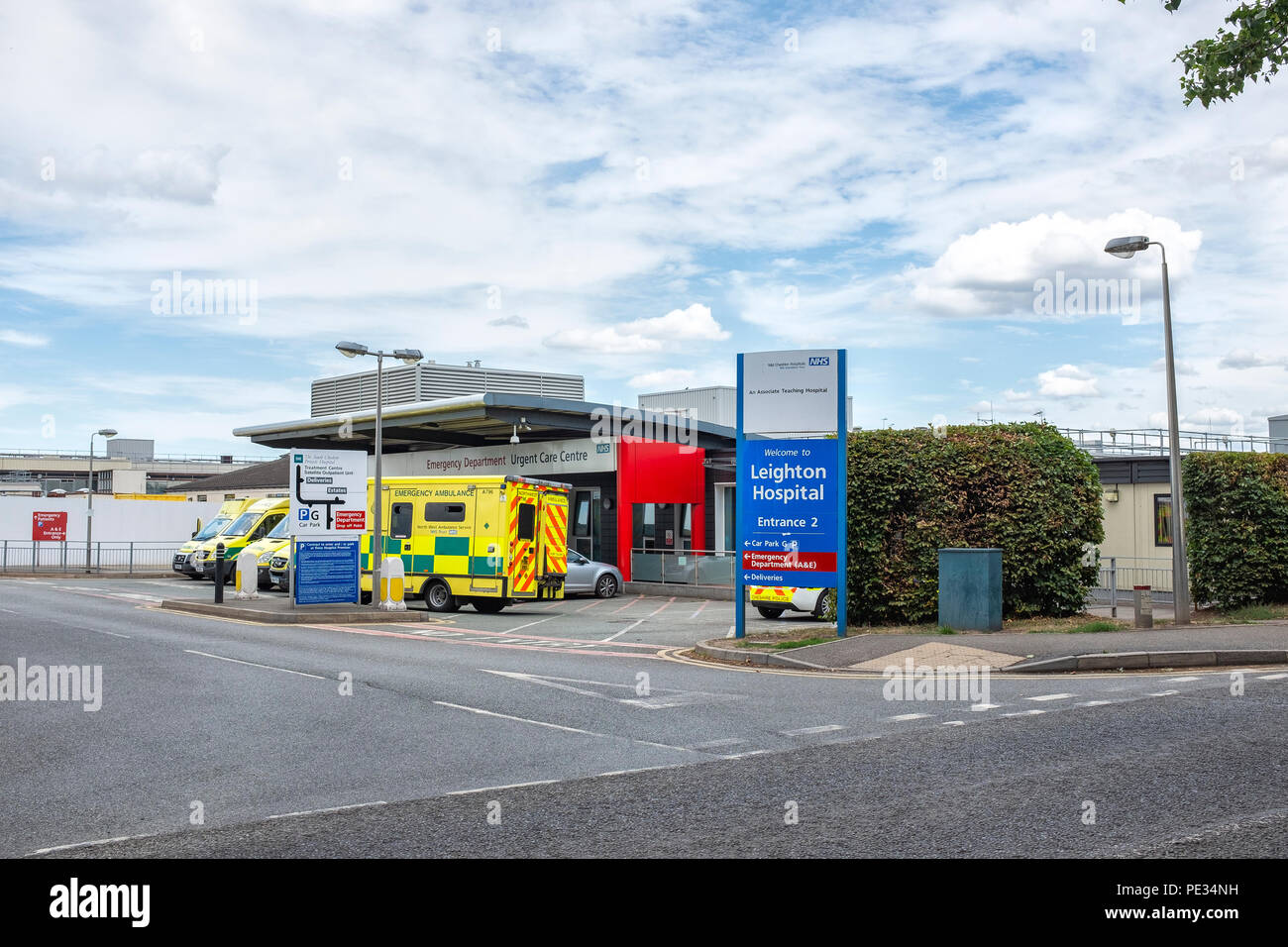 Ambulances at Emergency department , Leighton Hospital in Crewe Cheshire UK Stock Photo