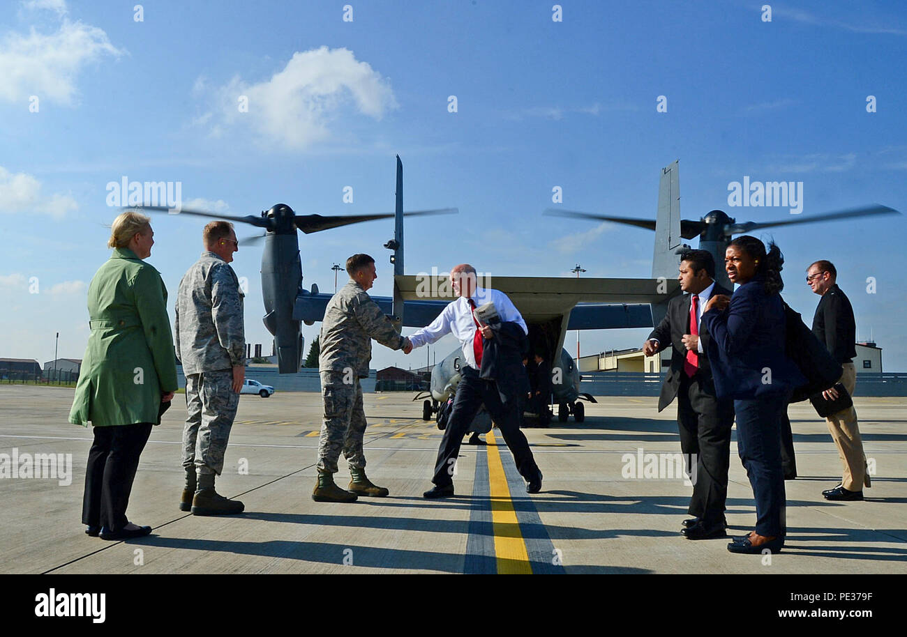 Lt. Gen. Timothy Ray, 3rd Air Force commander, greets James Townsend