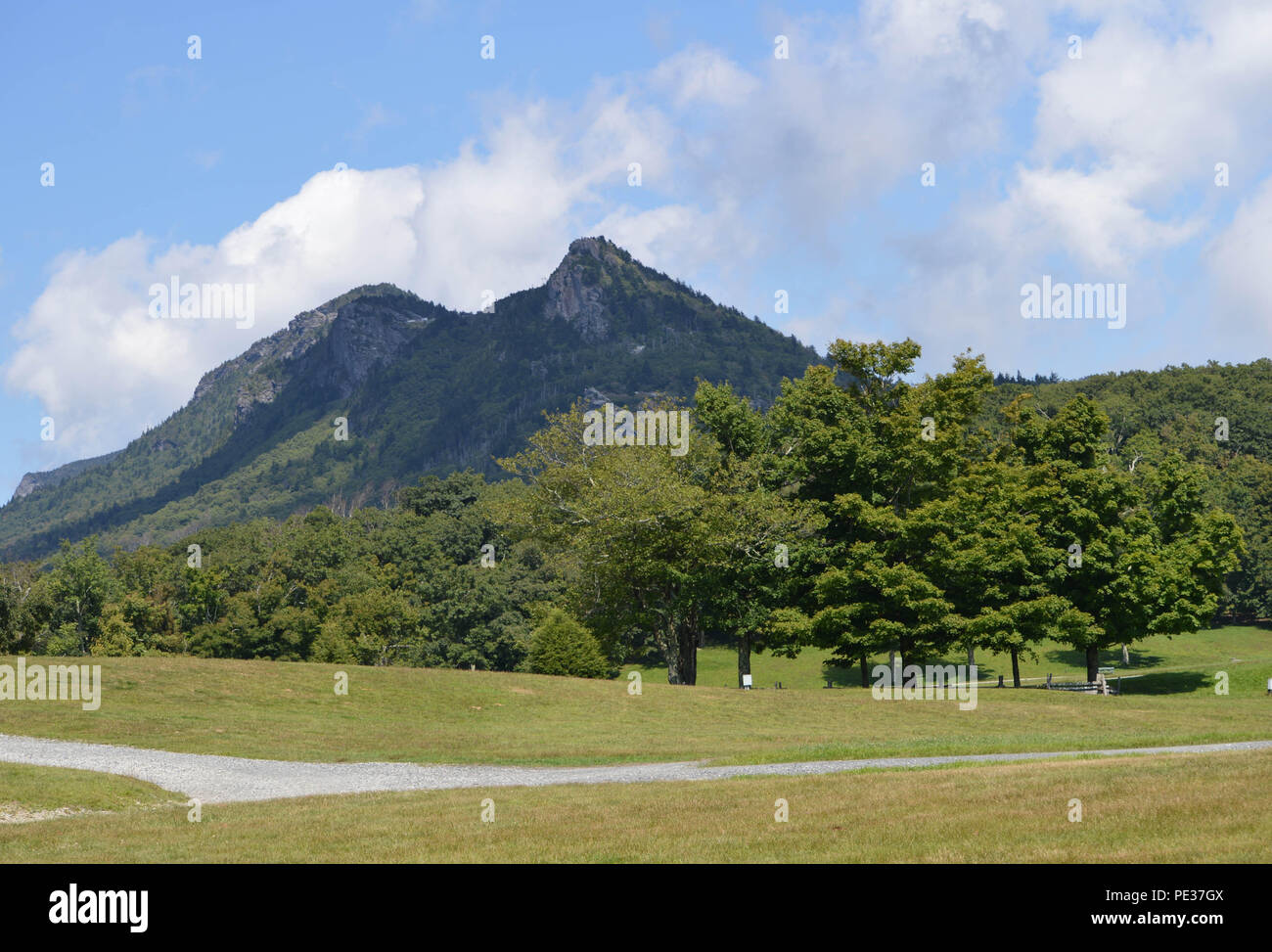 Side Scenic View Photograph Iconic Tourist Attraction and Famous Vacation Destination Grandfather Mountain State Park Linville North Carolina Blue Stock Photo