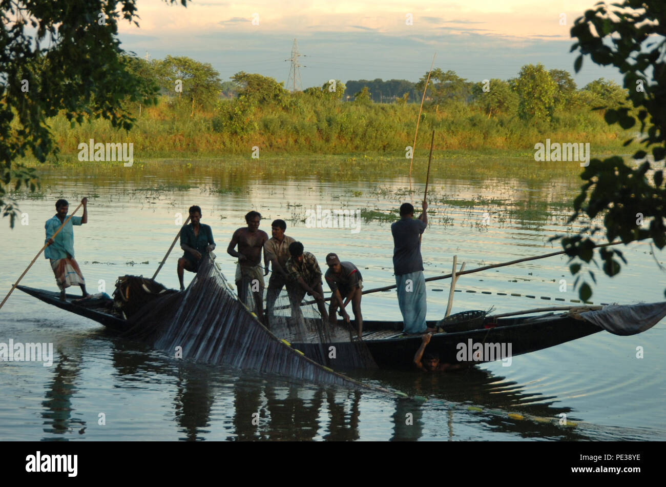 Dhaka, Bangladesh August 10, 2006 Fishing net place for catch fish at Keraniganj in Dhaka