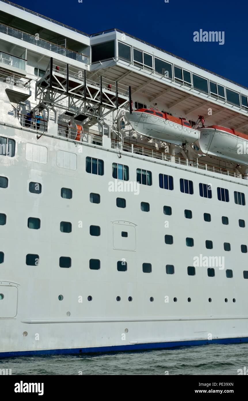 Close up of a big cruise ship Zenith Princess at Venice - Terminal Venezia Passeggeri or Venice Cruise Terminal, Venice, Italy, Europe Stock Photo