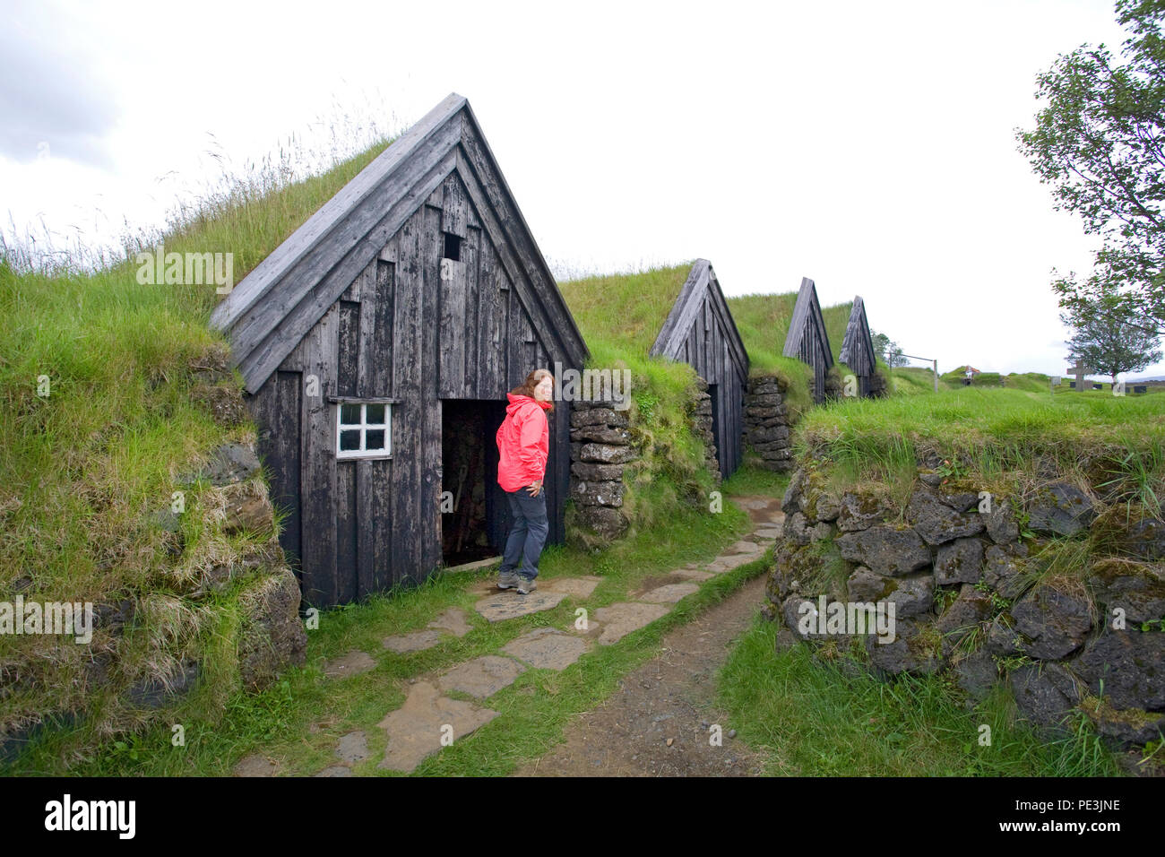 Keldur, Iceland, is the historic site of an ancient farm community, situated on the south coast of Iceland near Mount Hekla. Stock Photo