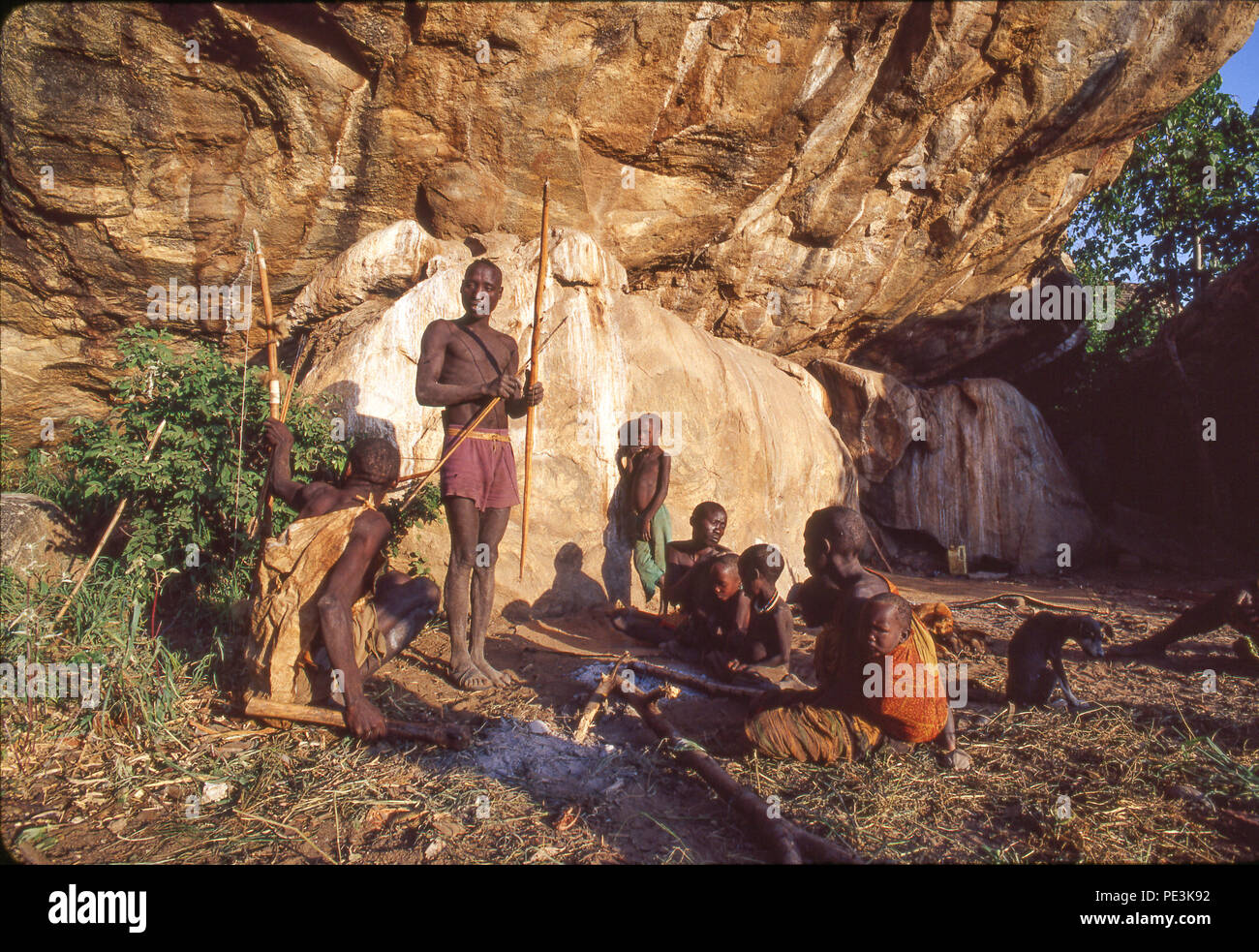The Hadza people are click-speaking people, hunter gatherers, living in the region of Lake Eyasi, Tanzania. There are perhaps only 200 of them still l Stock Photo