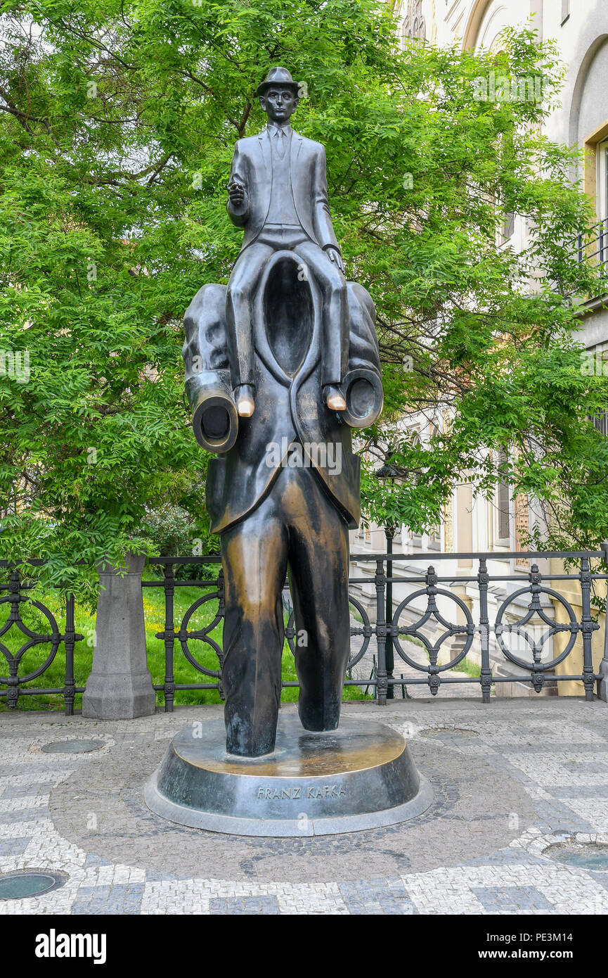 Franz Kafka monument in Prague's Jewish Quarter Stock Photo