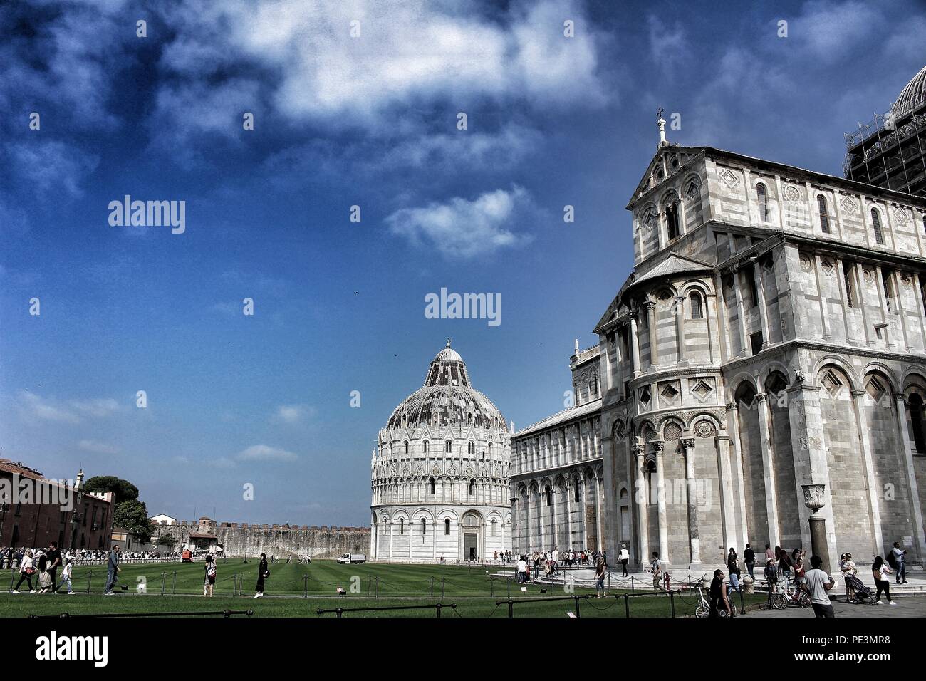 A landscape view of the landmarks in Pisa, Italy Stock Photo