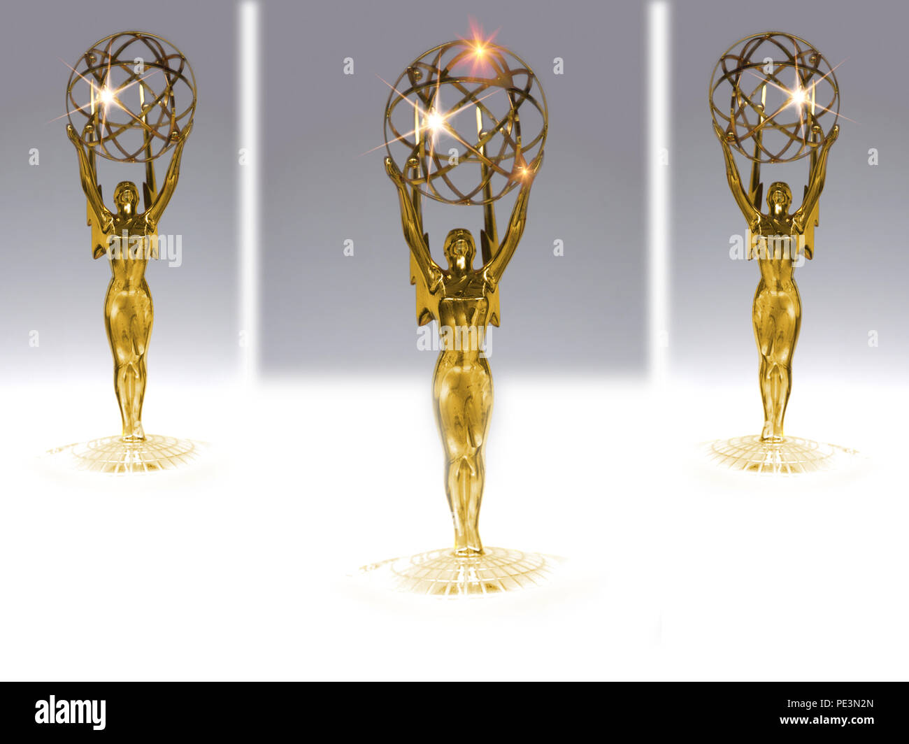 Abstract photo of 3 Emmy TV and Film awards Stock Photo
