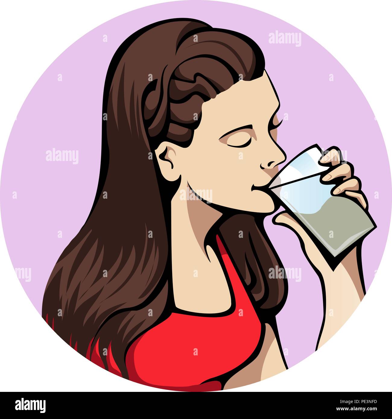 Illustration of a young attractive woman drinking a glass of water
