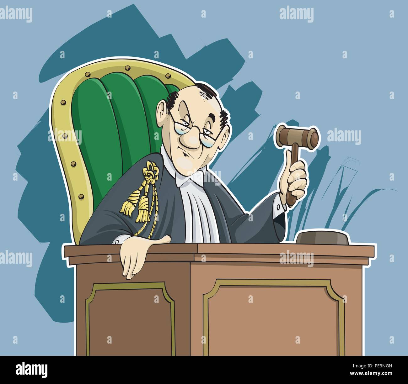 Cartoon-style illustration: an austere judge staring at the observer Stock Vector