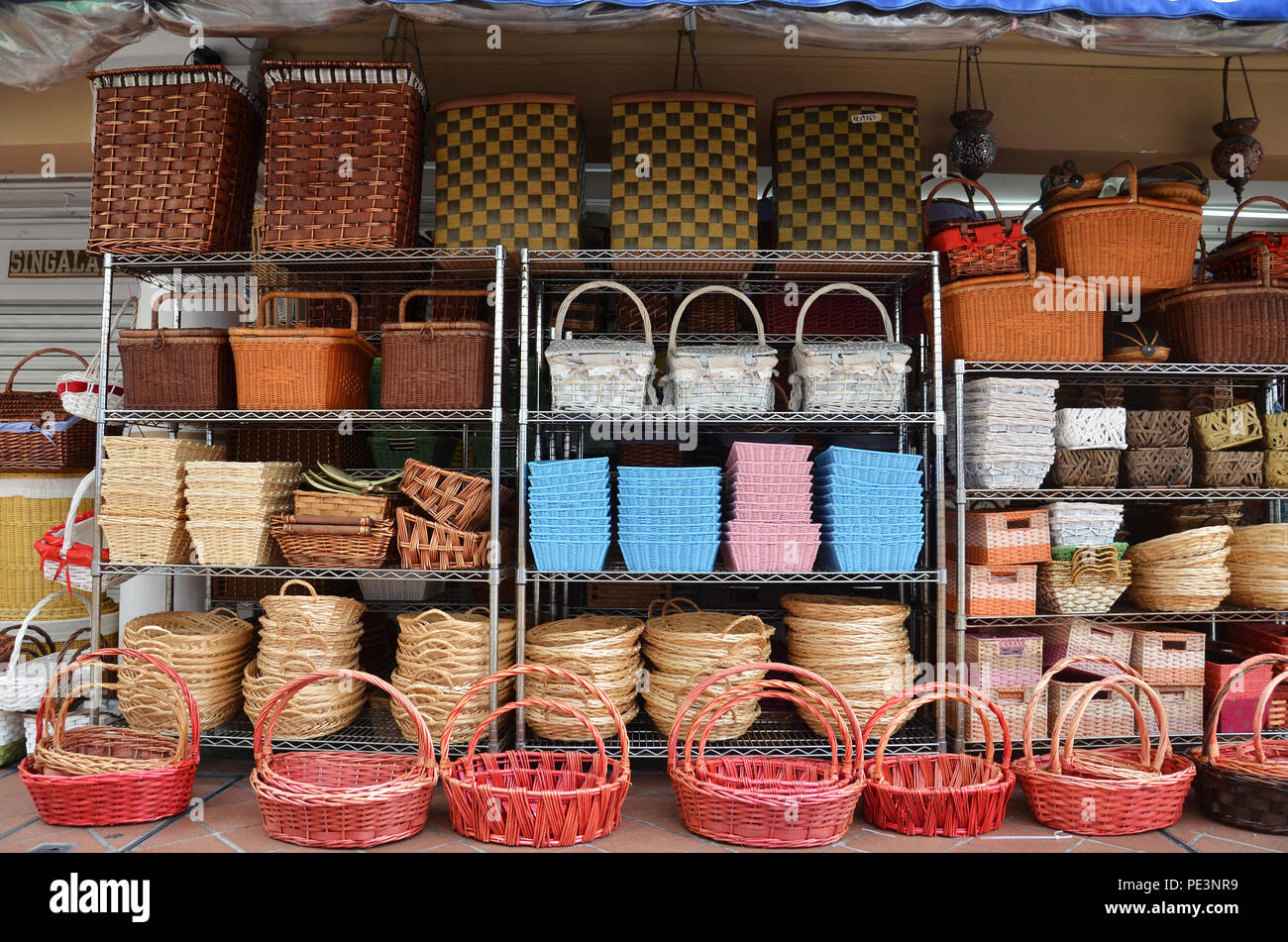 Rattan Basket Trays Shop at outdoor of Arab Street, Singapore Stock