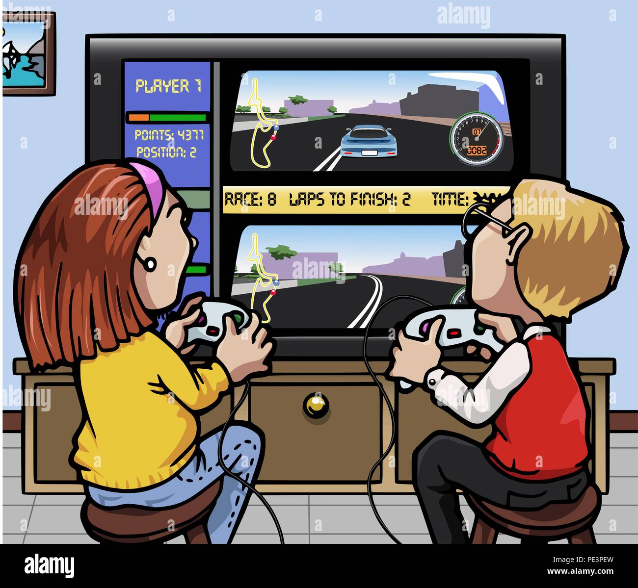 Girl playing racing car game hi-res stock photography and images - Alamy